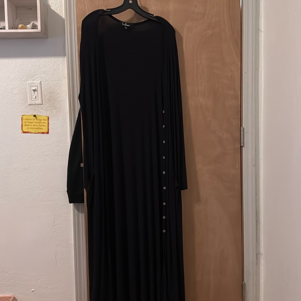 Long, black button-down cardigan